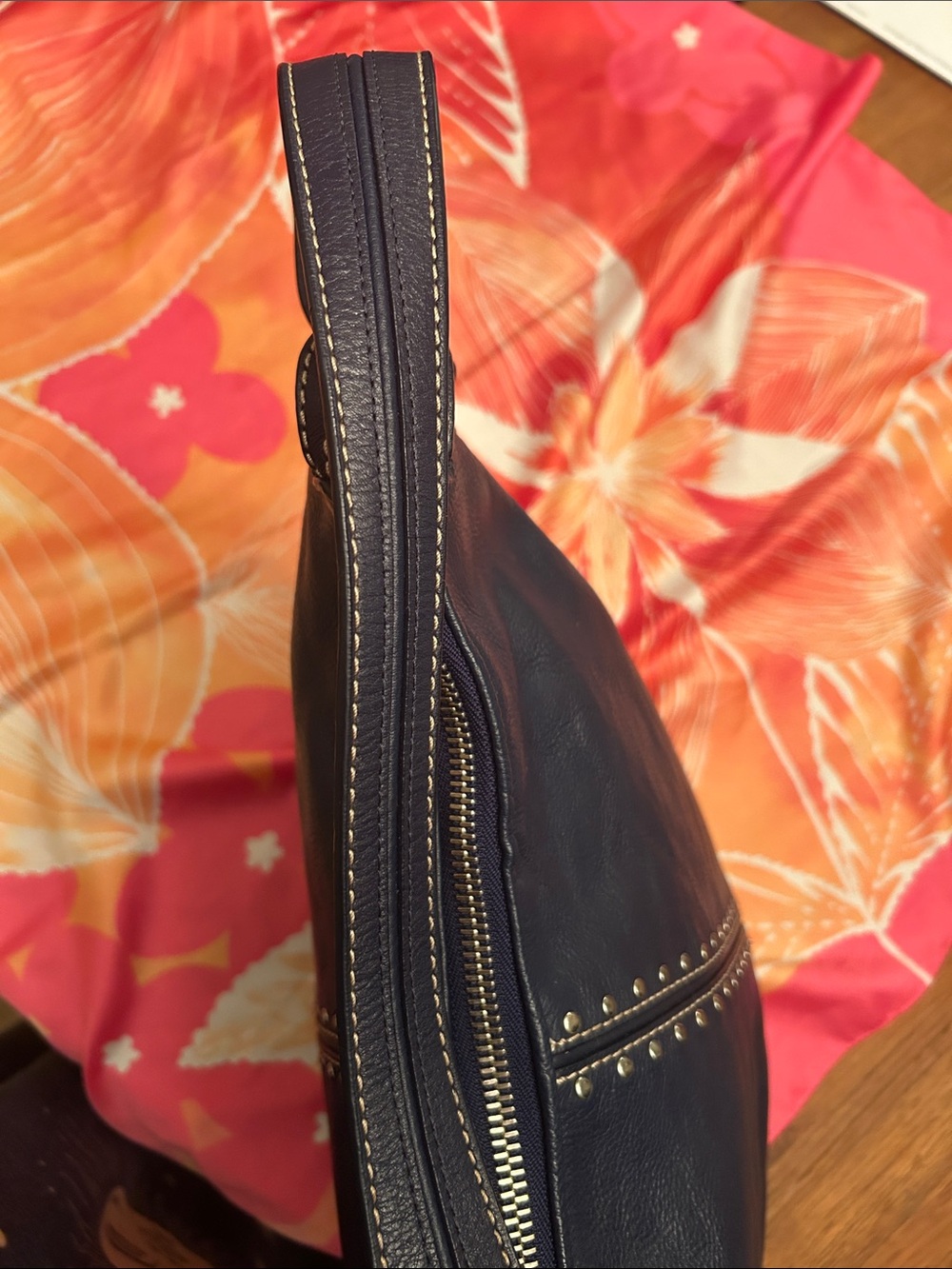 Michael Kors Navy Leather Stud-Trim Hobo - Picture 7 of 10